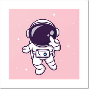 Cute Astronaut Flying In Space Cartoon Posters and Art